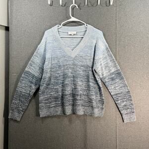 Encore by Idina Menzel Relaxed V-Neck Sweater Blue Multi Size Small